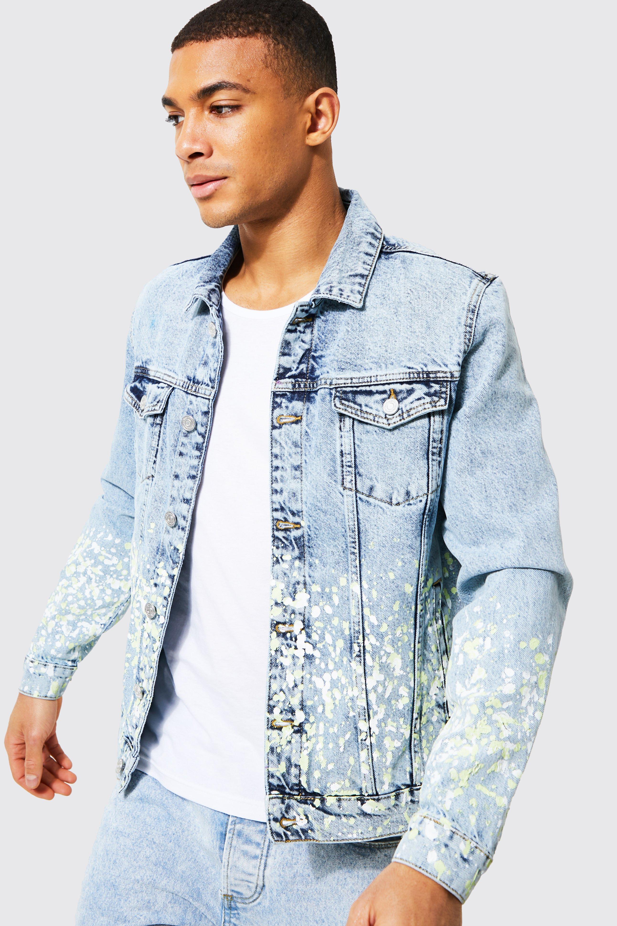 Mens painted hot sale denim jacket